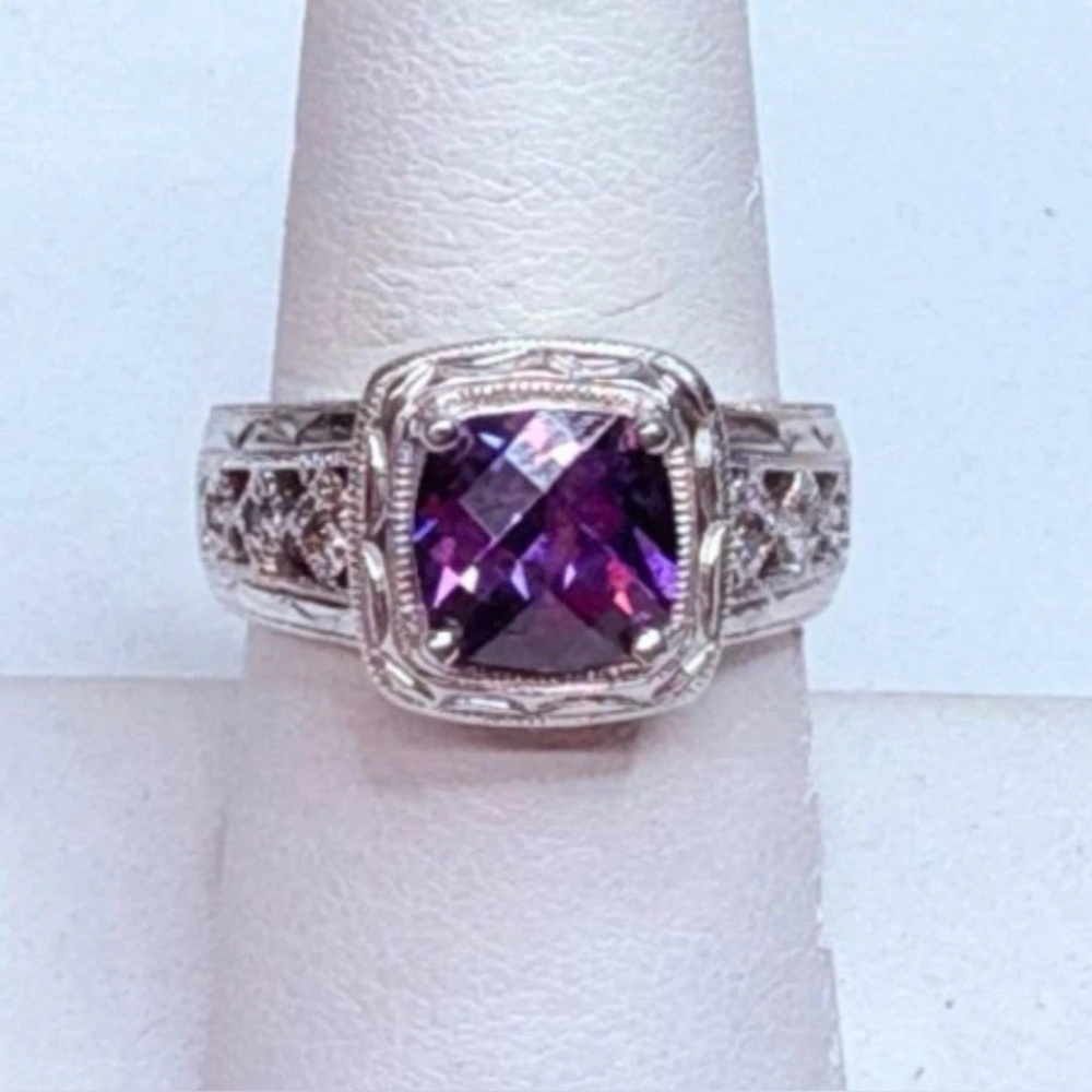 Tacori Silver Ring with Purple Cushion Gemstone
